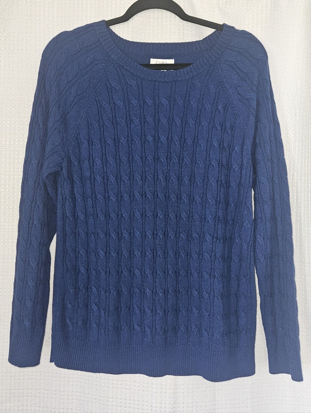 Croft and Barrow Blue Crew Neck Sweater with Cable Knit Design Size Large